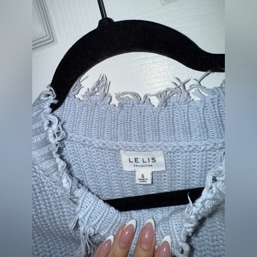Le Lis Frayed Knit Sweater in Light Blue - Picture 2 of 5